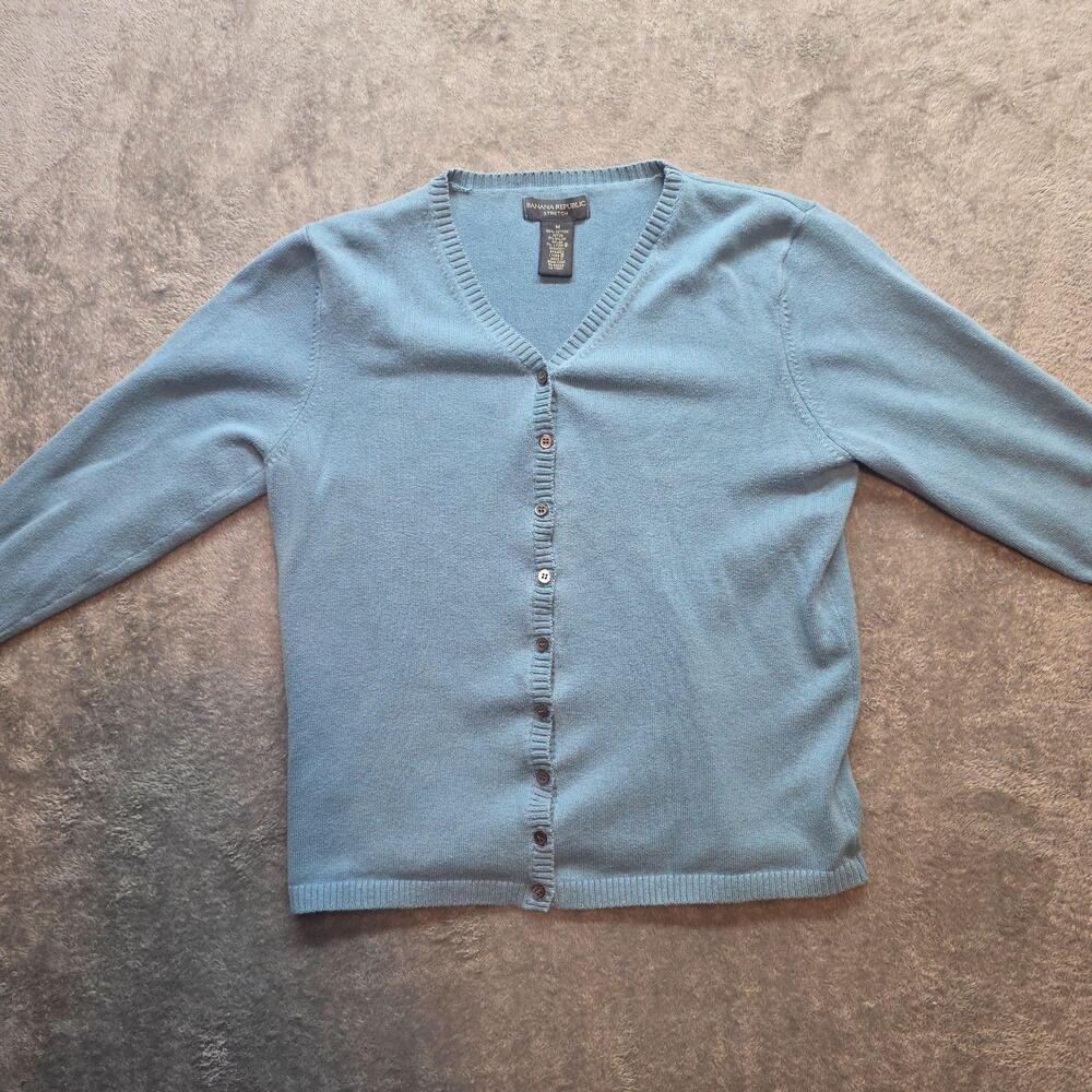 Banana Republic Cardigan Sweater Womens M Blue Cotton Stretch V-Neck Knit